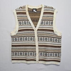 Vintage Southern Lady Sweater Vest Fair Isle Pattern Brown Cream Womens 1X 90s